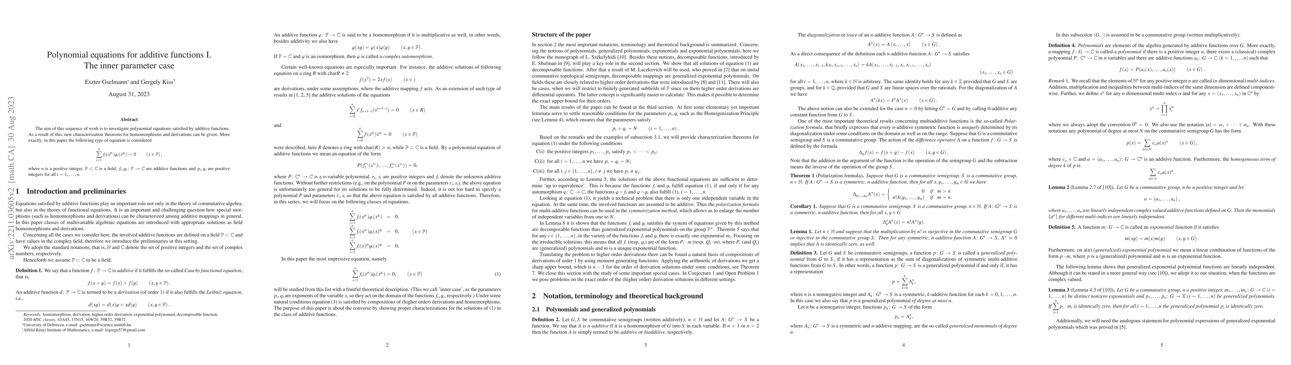 Thumbnail for Polynomial equations for additive functions I. The inner case