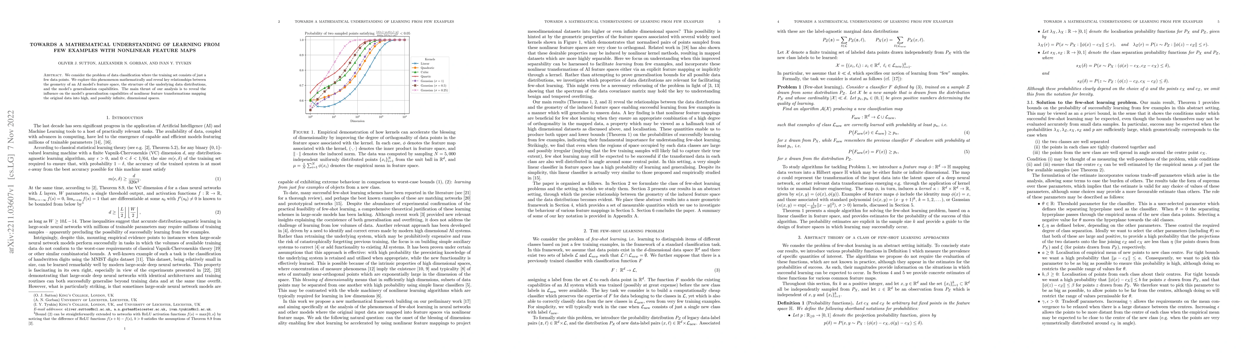 Thumbnail for Towards a mathematical understanding of learning from few examples with
  nonlinear feature maps