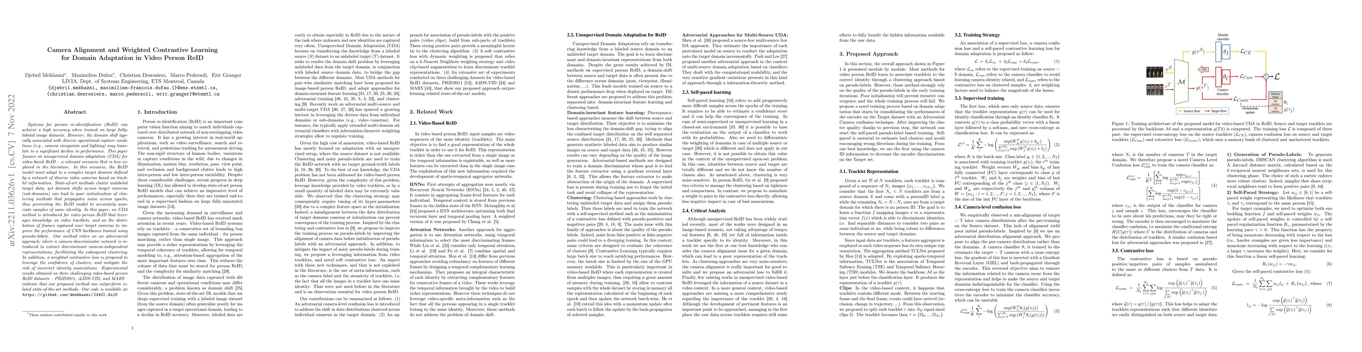 Thumbnail for Camera Alignment and Weighted Contrastive Learning for Domain Adaptation
  in Video Person ReID