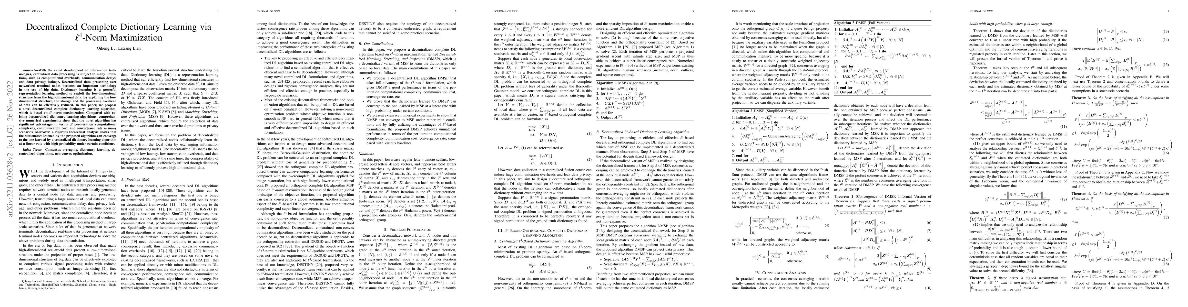 Thumbnail for Decentralized Complete Dictionary Learning via $\ell^{4}$-Norm
  Maximization