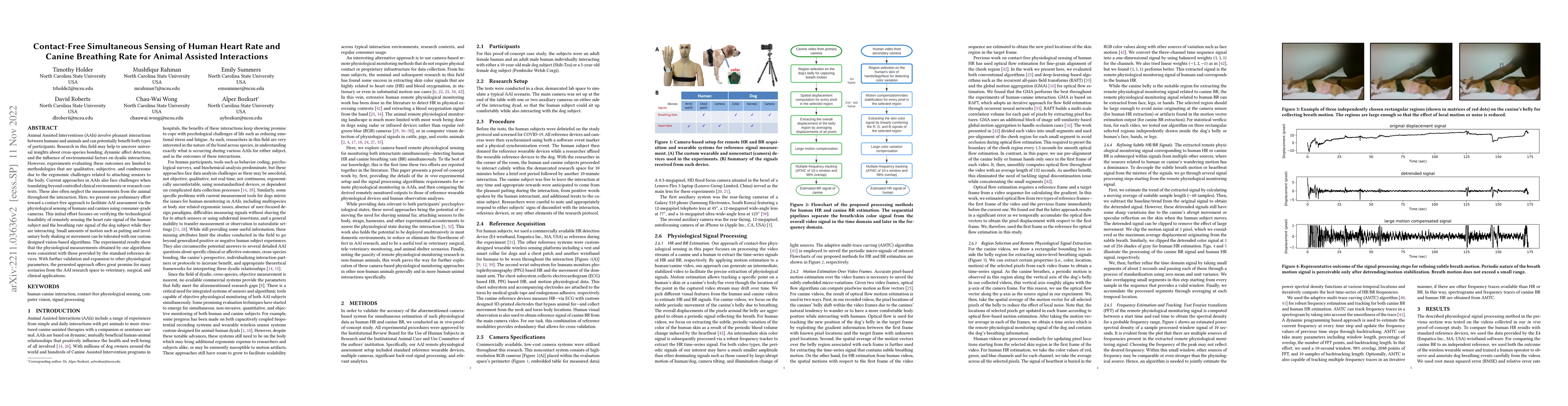 Thumbnail for Contact-Free Simultaneous Sensing of Human Heart Rate and Canine
  Breathing Rate for Animal Assisted Interactions