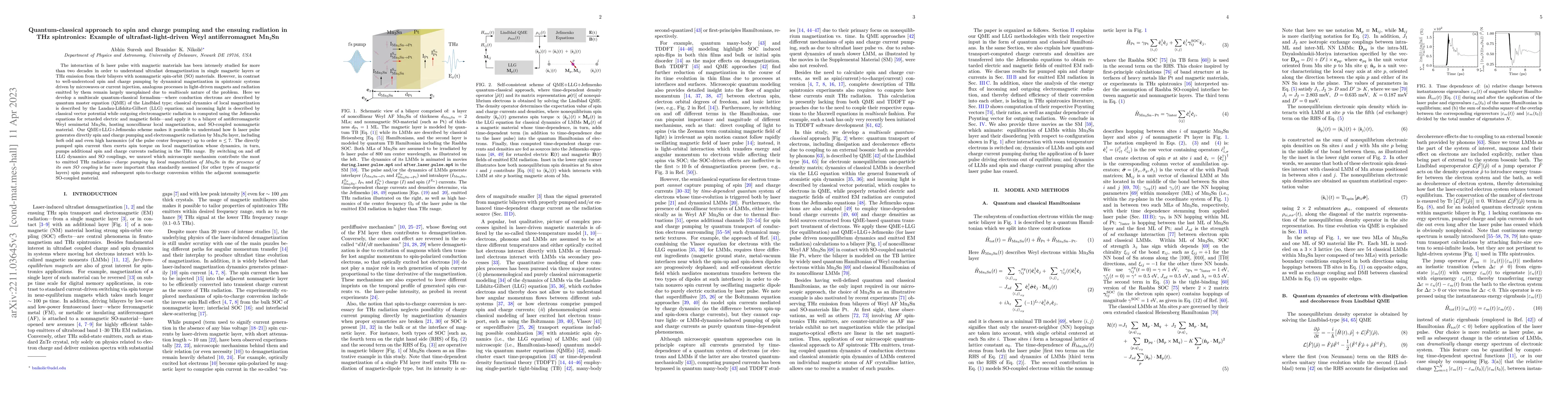 Thumbnail for Quantum-classical approach to spin and charge pumping and the ensuing
  radiation in THz spintronics: Example of ultrafast-light-driven Weyl
  antiferromagnet Mn$_3$Sn