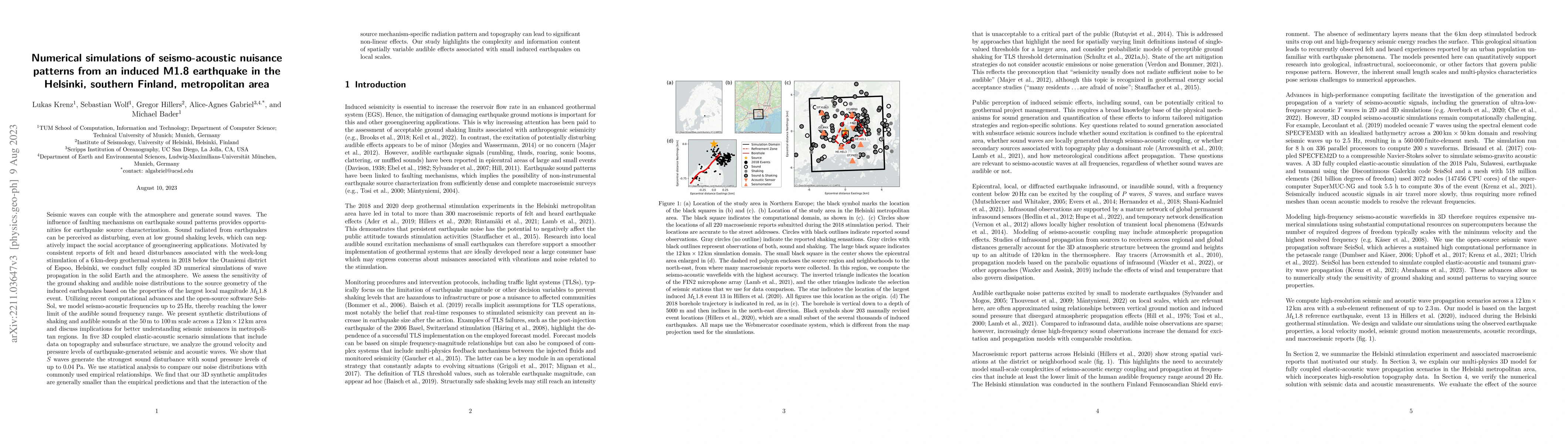 Thumbnail for Numerical simulations of seismo-acoustic nuisance patterns from an
  induced M1.8 earthquake in the Helsinki, southern Finland, metropolitan area