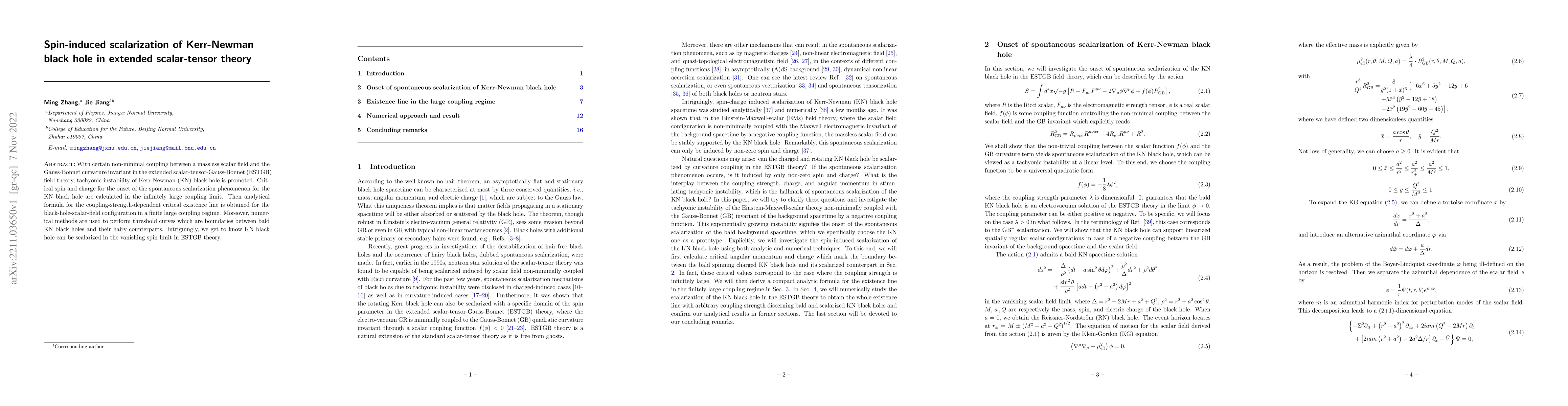 Thumbnail for Spin-induced scalarization of Kerr-Newman black hole in extended
  scalar-tensor theory
