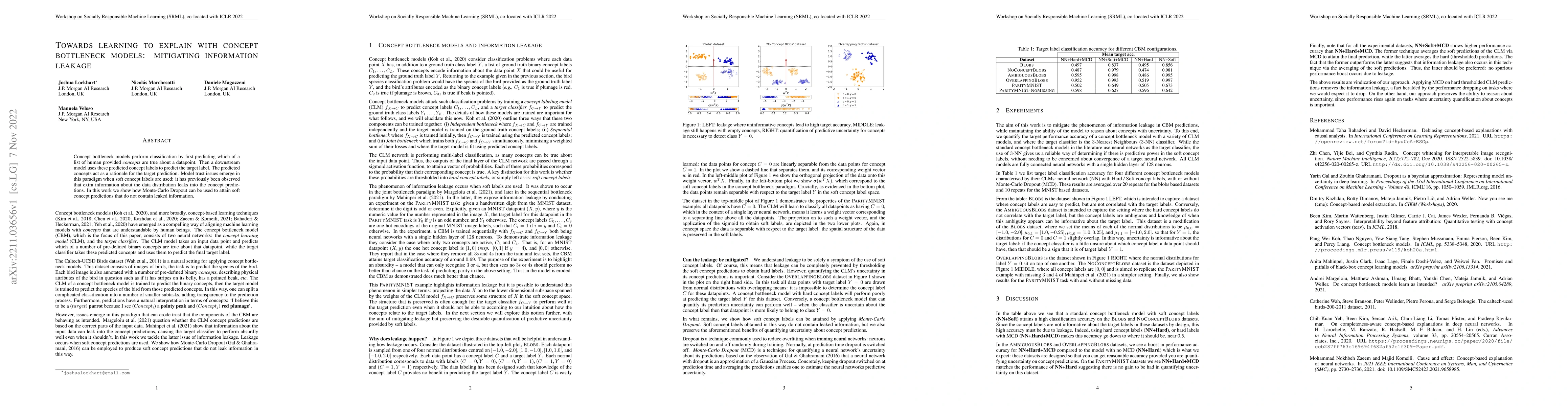 Thumbnail for Towards learning to explain with concept bottleneck models: mitigating
  information leakage