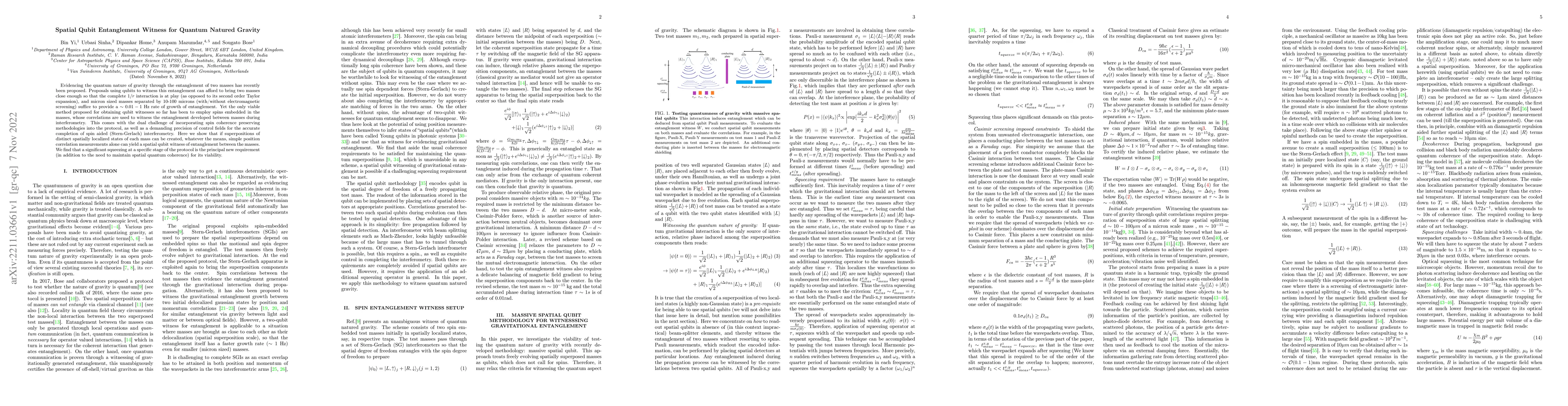 Thumbnail for Spatial Qubit Entanglement Witness for Quantum Natured Gravity