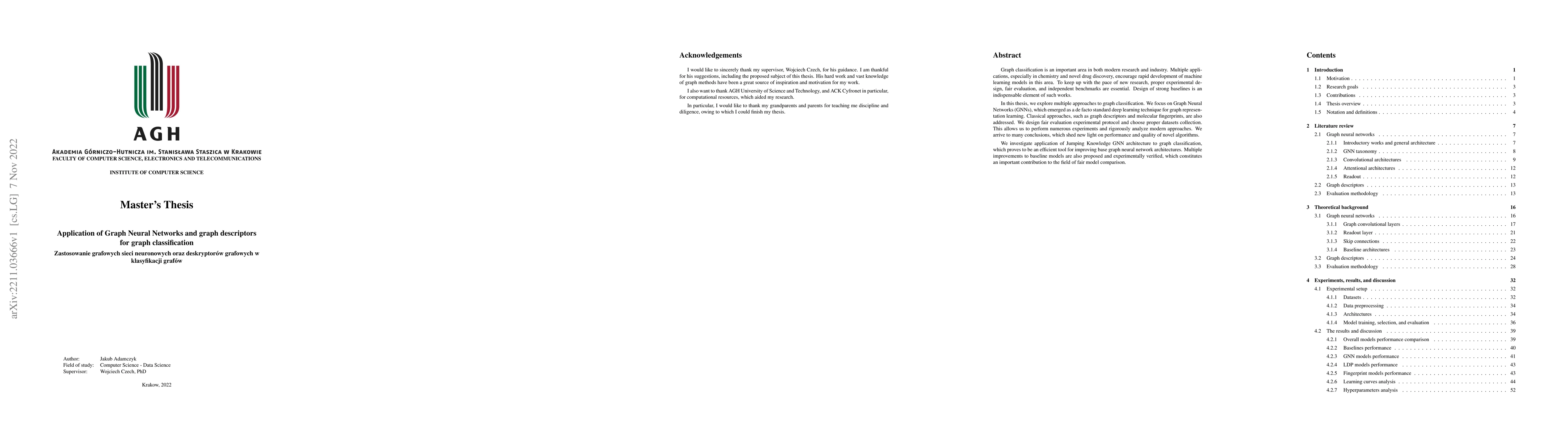 Thumbnail for Application of Graph Neural Networks and graph descriptors for graph
  classification