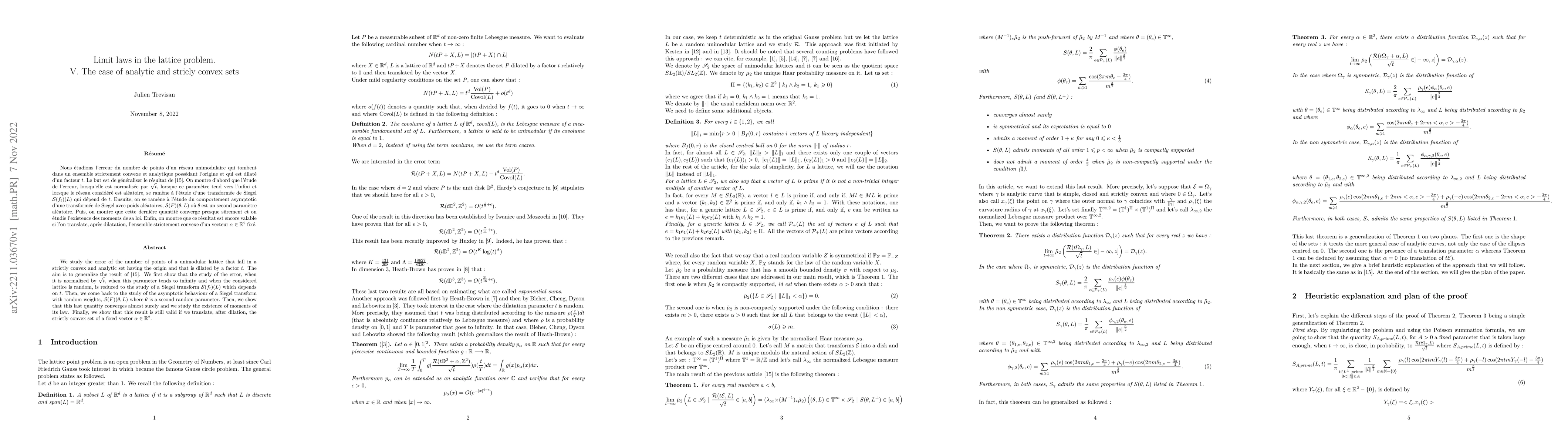 Thumbnail for Limit laws in the lattice problem. V. The case of analytic and stricly
  convex sets