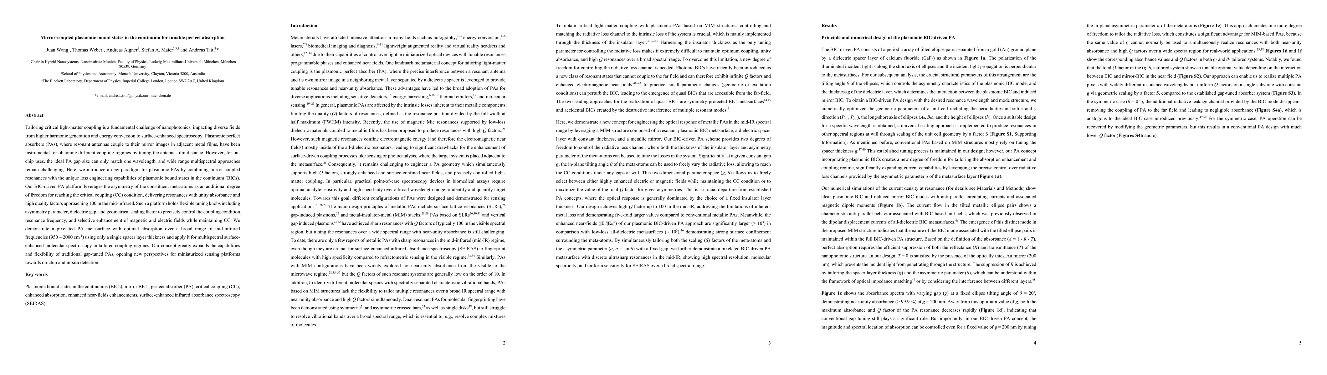 Thumbnail for Mirror-coupled plasmonic bound states in the continuum for tunable
  perfect absorption