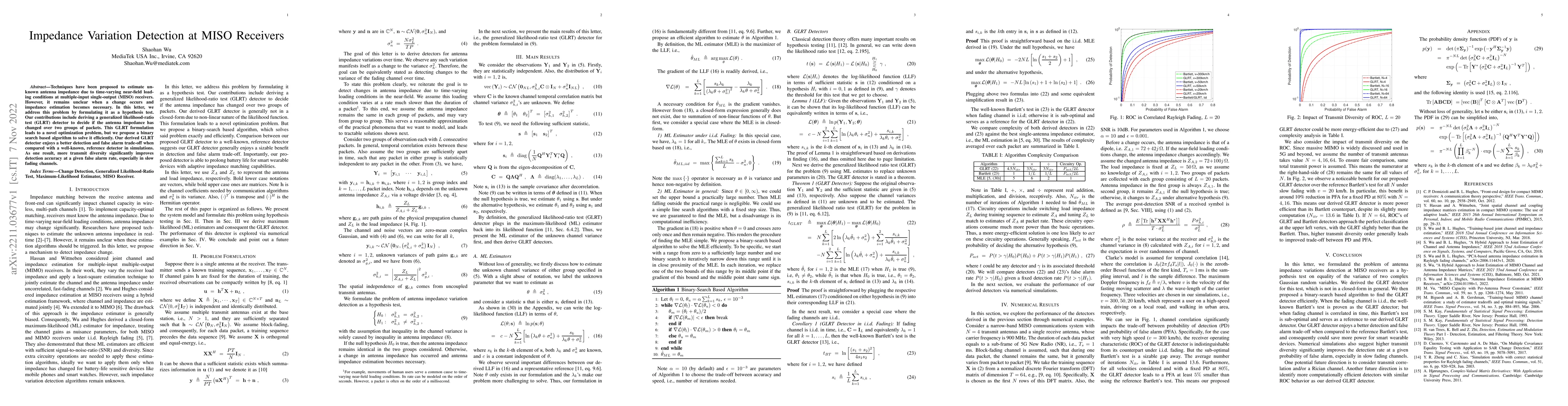 Thumbnail for Impedance Variation Detection at MISO Receivers