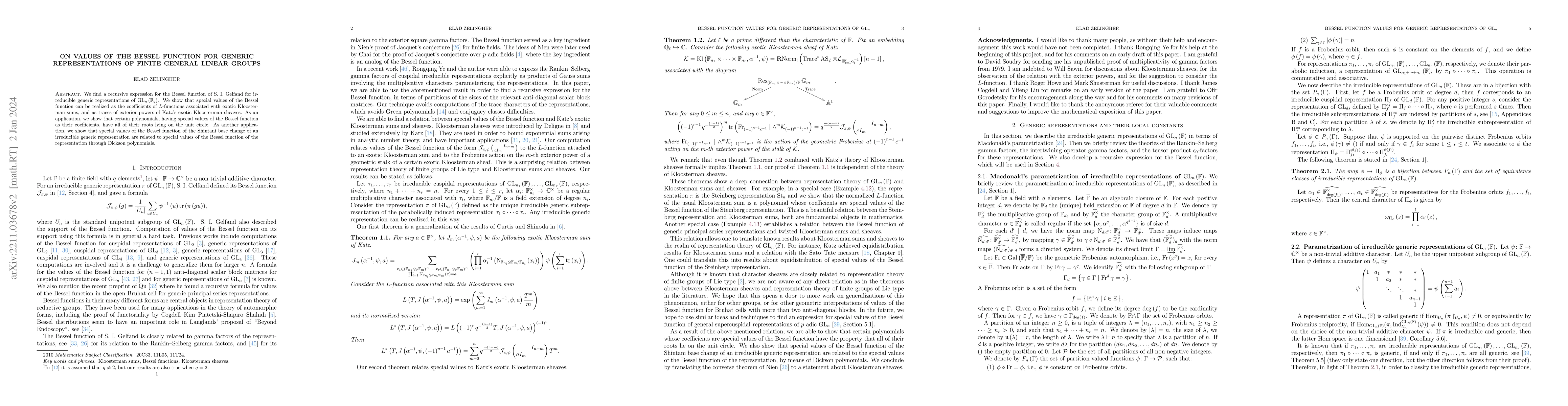 Thumbnail for On values of the Bessel function for generic representations of finite
  general linear groups