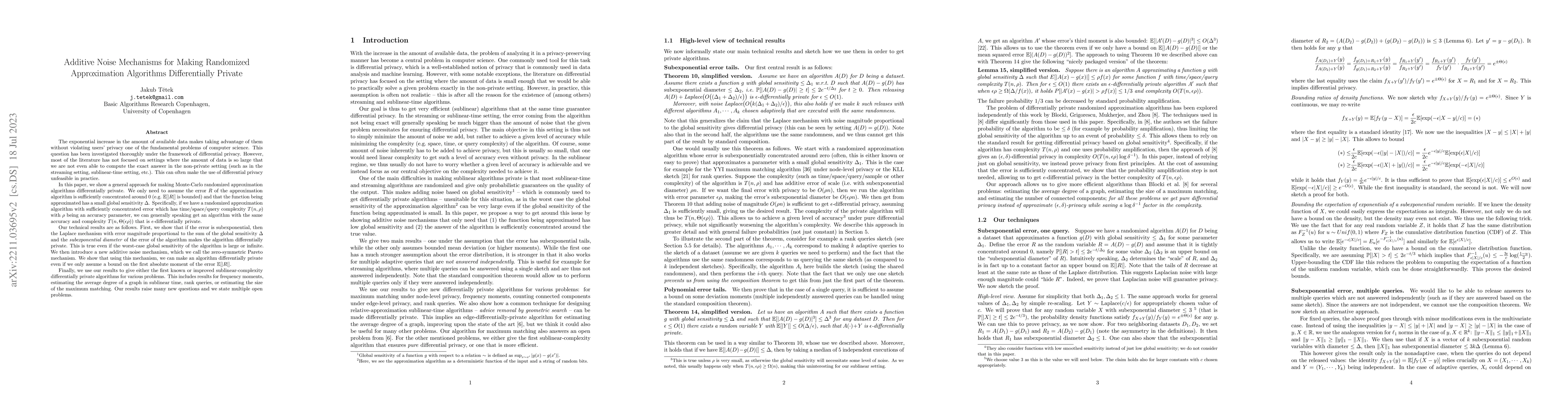 Thumbnail for Additive Noise Mechanisms for Making Randomized Approximation Algorithms
  Differentially Private