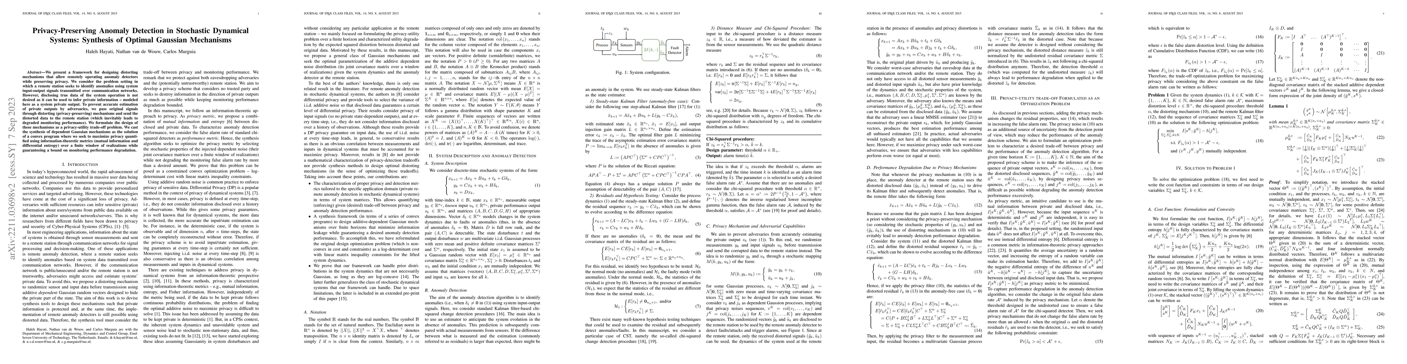 Thumbnail for Privacy-Preserving Anomaly Detection in Stochastic Dynamical Systems:
  Synthesis of Optimal Gaussian Mechanisms