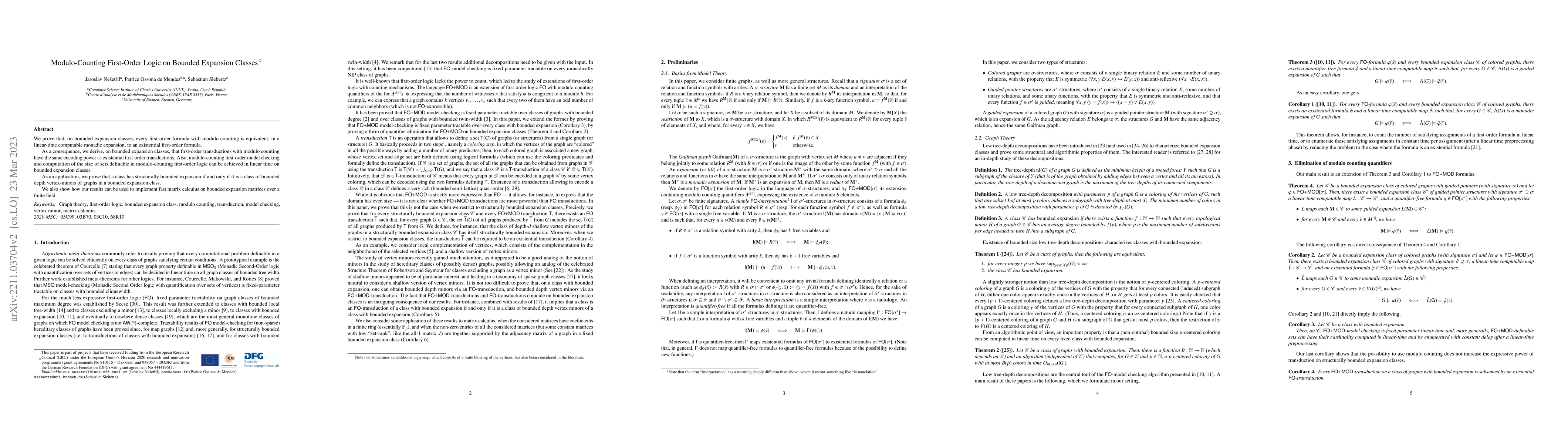 Thumbnail for Modulo-Counting First-Order Logic on Bounded Expansion Classes