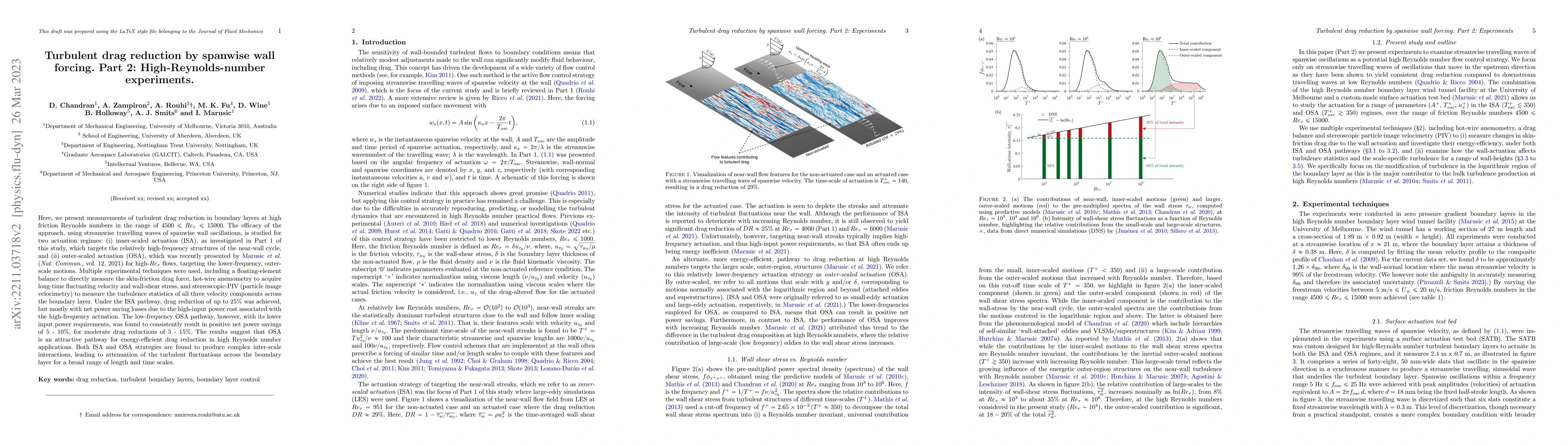 Thumbnail for Turbulent drag reduction by spanwise wall forcing. Part 2:
  High-Reynolds-number experiments