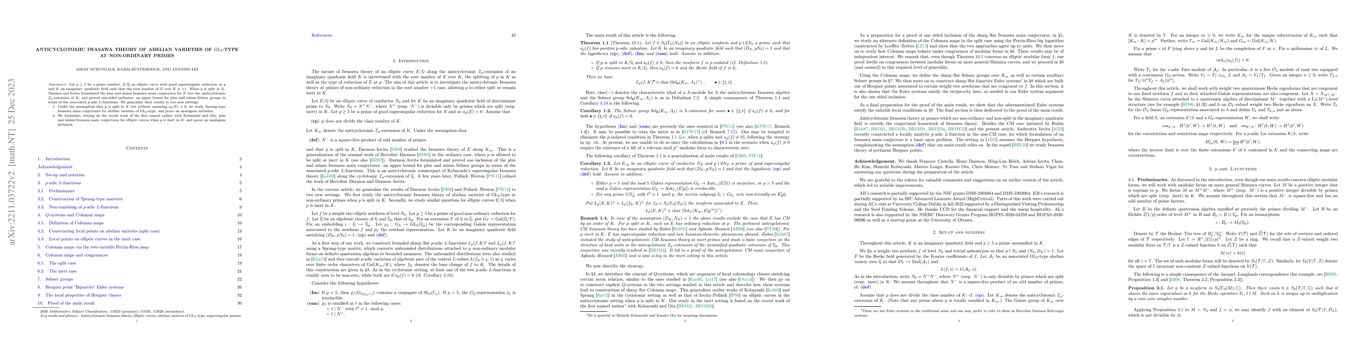 Thumbnail for Anticyclotomic Iwasawa theory of abelian varieties of
  $\mathrm{GL}_2$-type at non-ordinary primes