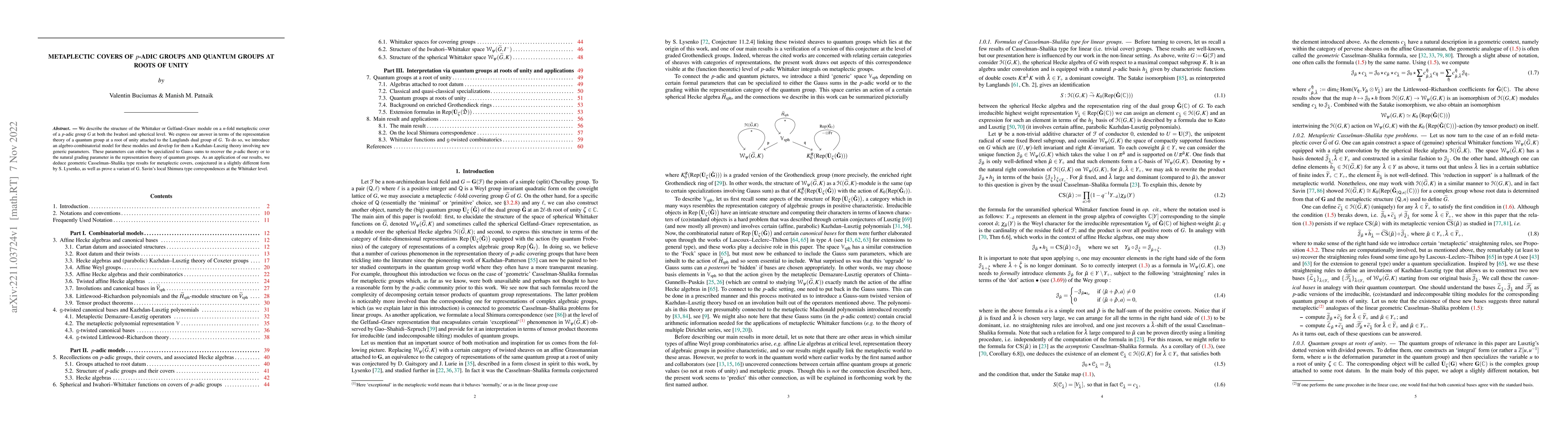 Thumbnail for Metaplectic Covers of $p$-adic Groups and Quantum Groups at Roots of
  Unity