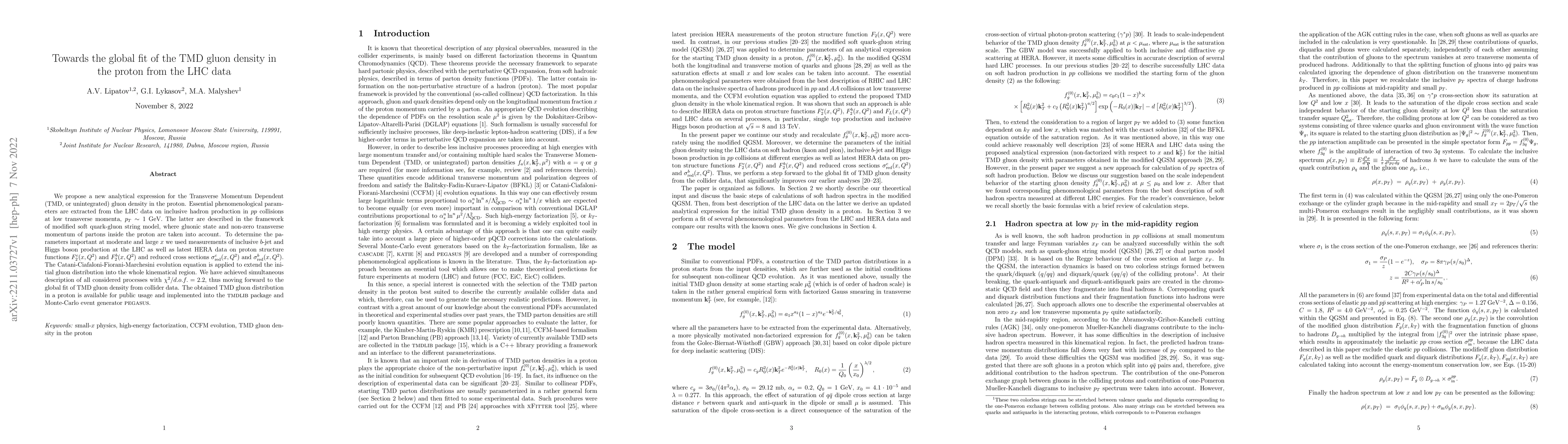 Thumbnail for Towards the global fit of the TMD gluon density in the proton from the
  LHC data