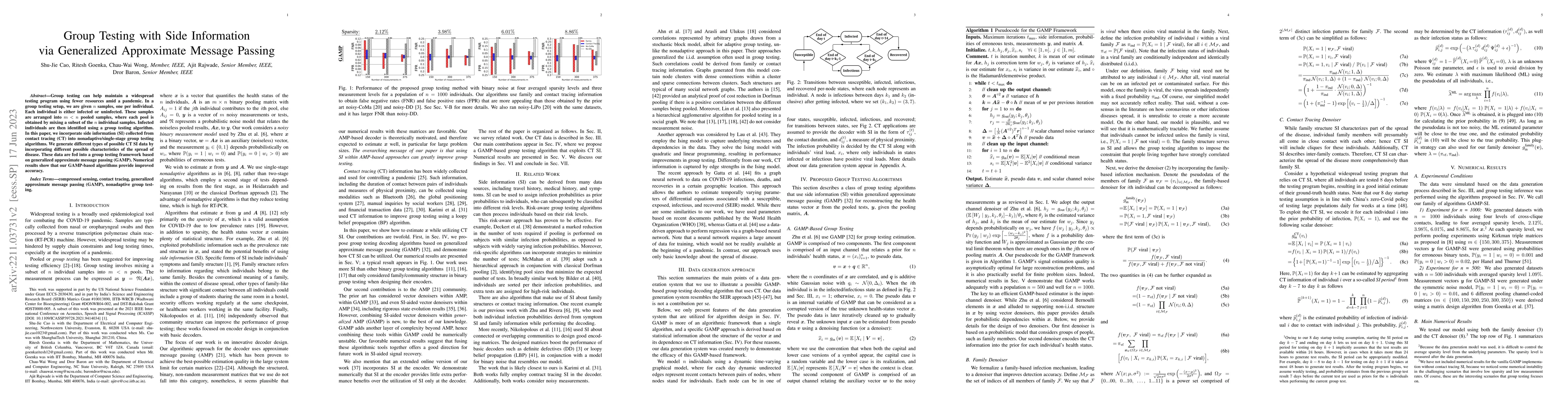 Thumbnail for Group Testing with Side Information via Generalized Approximate Message
  Passing