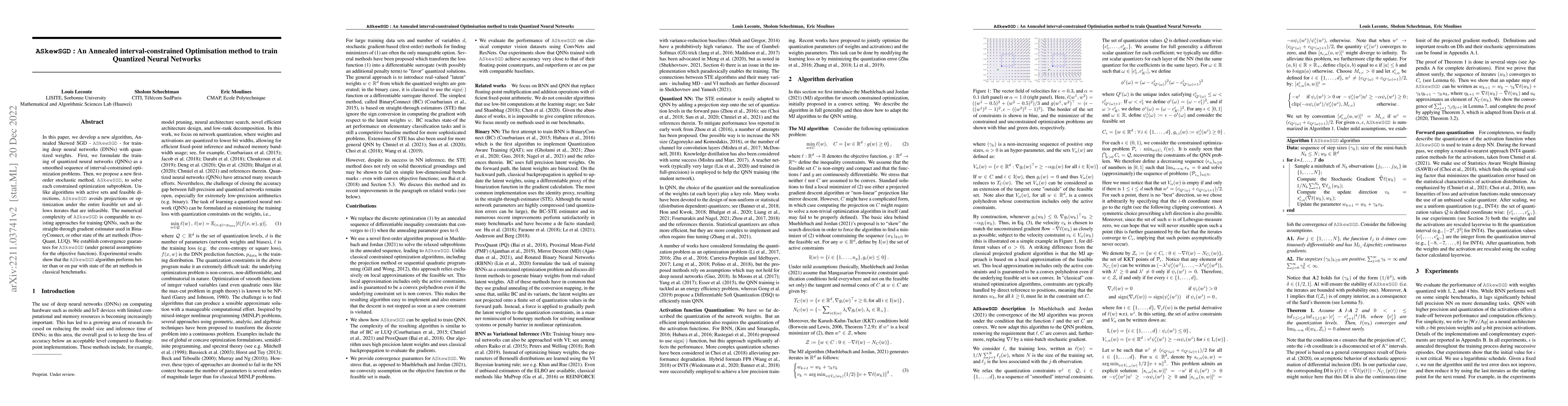 Thumbnail for AskewSGD : An Annealed interval-constrained Optimisation method to train
  Quantized Neural Networks