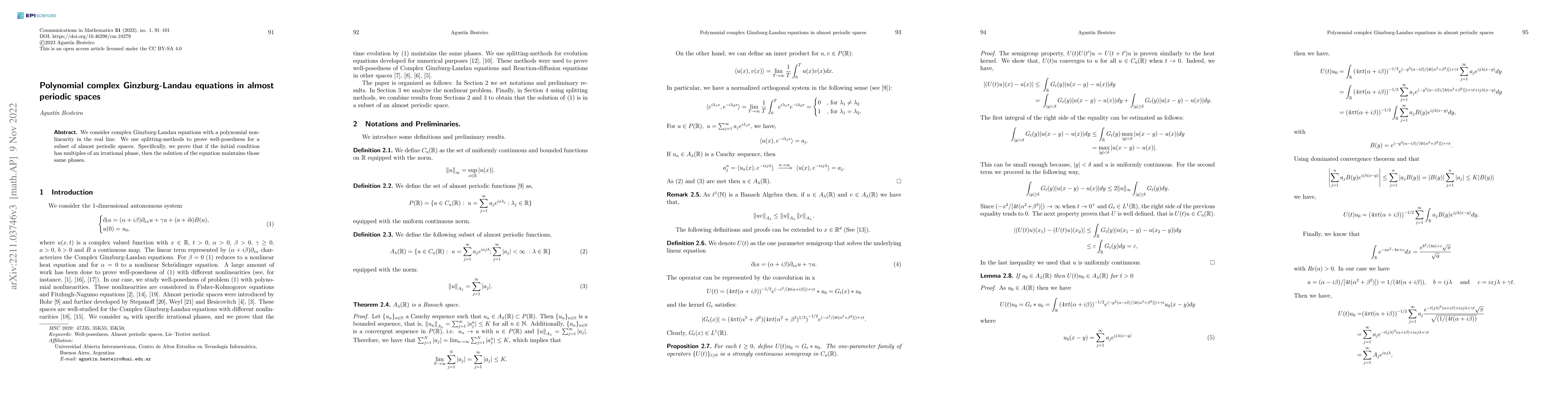 Thumbnail for Polynomial Complex Ginzburg-Landau equations in almost periodic spaces