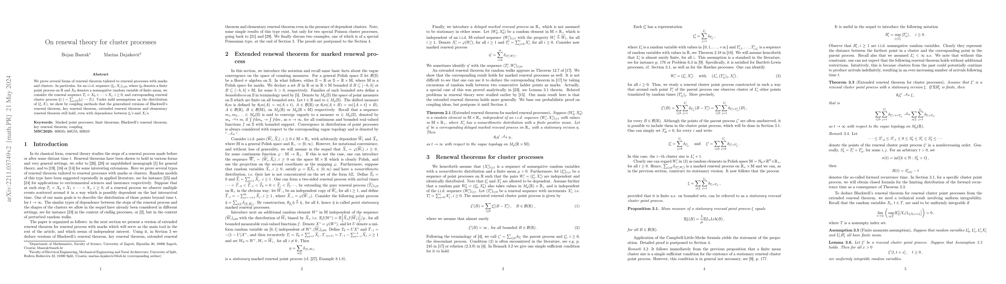 Thumbnail for On renewal theory for cluster processes
