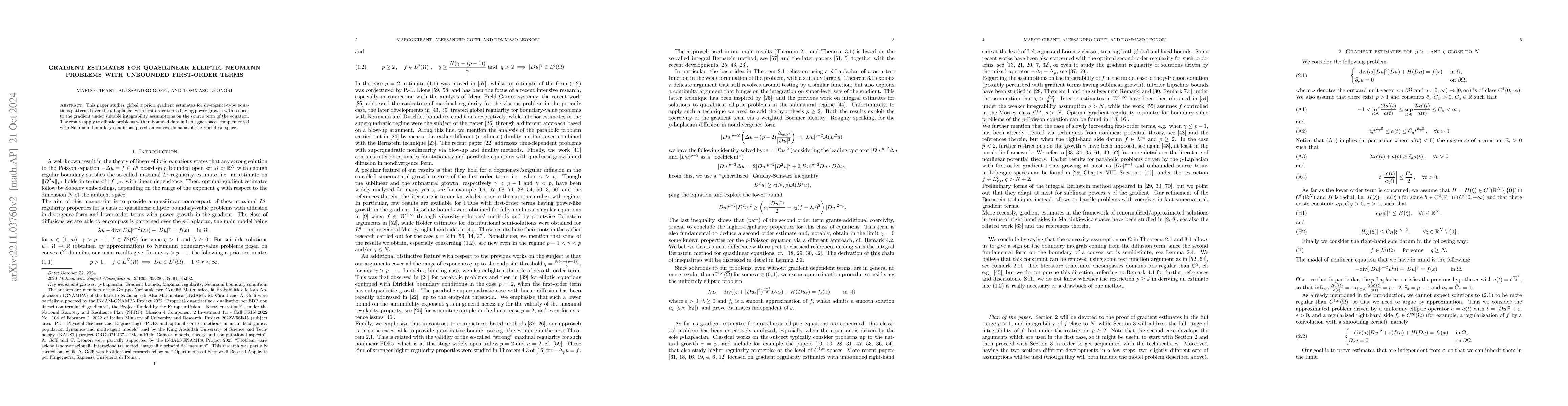 Thumbnail for Gradient estimates for quasilinear elliptic Neumann problems with
  unbounded first-order terms