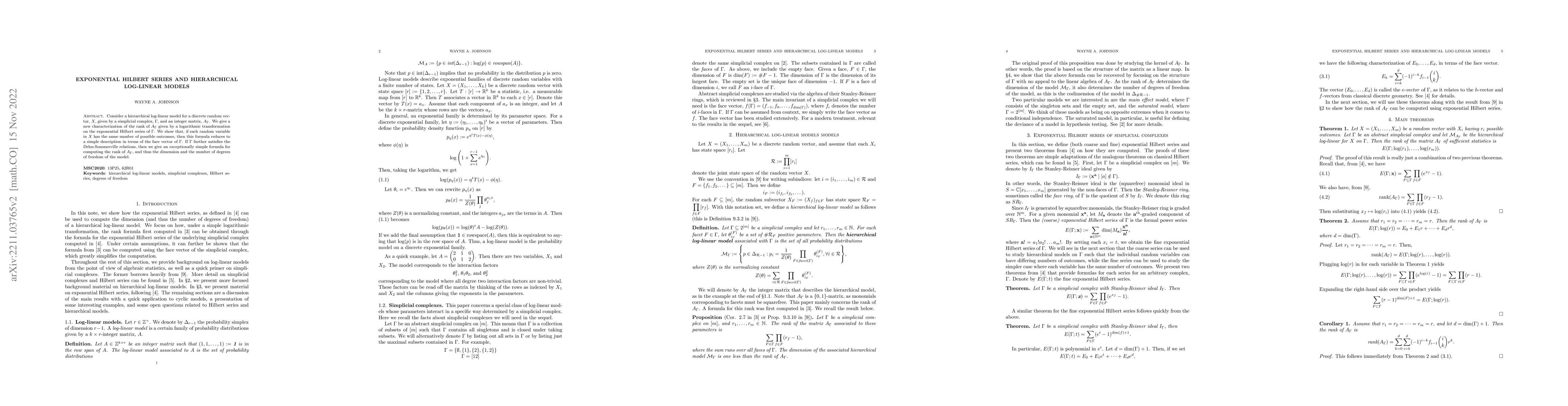 Thumbnail for Exponential Hilbert series and hierarchical log-linear models