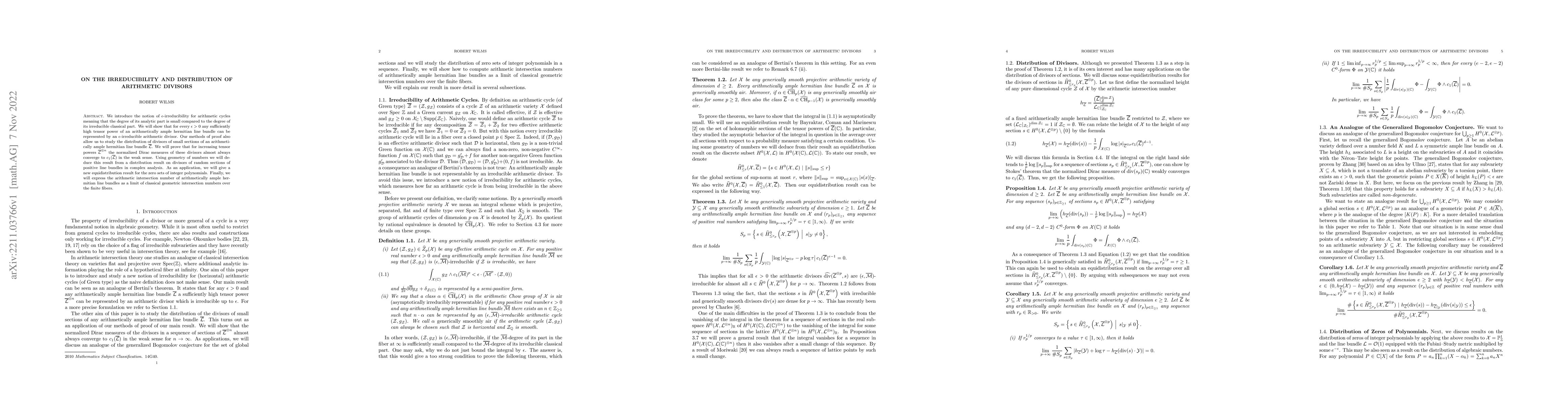 Thumbnail for On the Irreducibility and Distribution of Arithmetic Divisors