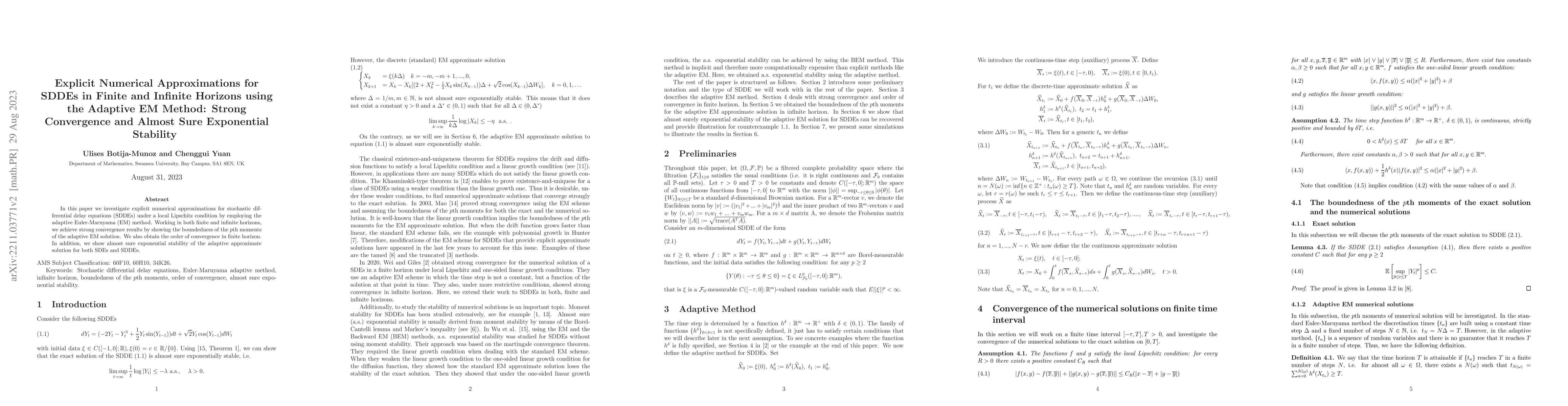 Thumbnail for Explicit Numerical Approximations for SDDEs in Finite and Infinite
  Horizons using the Adaptive EM Method: Strong Convergence and Almost Sure
  Exponential Stability