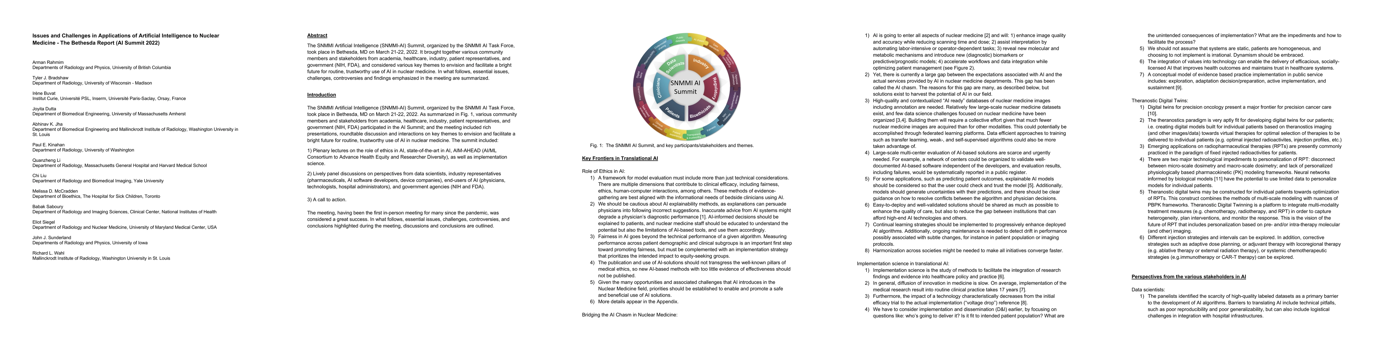 Thumbnail for Issues and Challenges in Applications of Artificial Intelligence to
  Nuclear Medicine -- The Bethesda Report (AI Summit 2022)