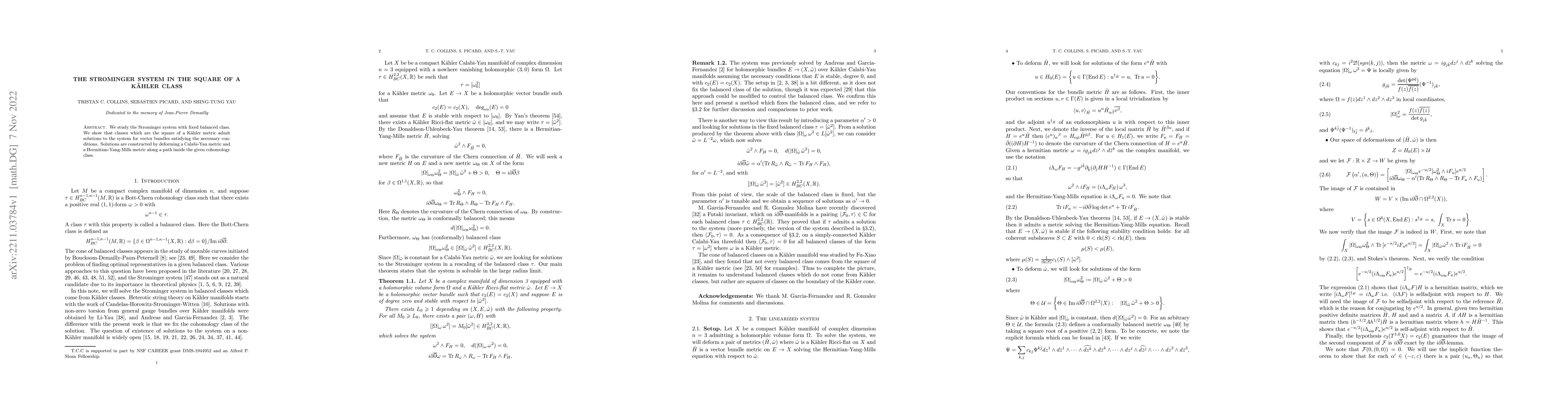 Thumbnail for The Strominger system in the square of a K\"ahler class