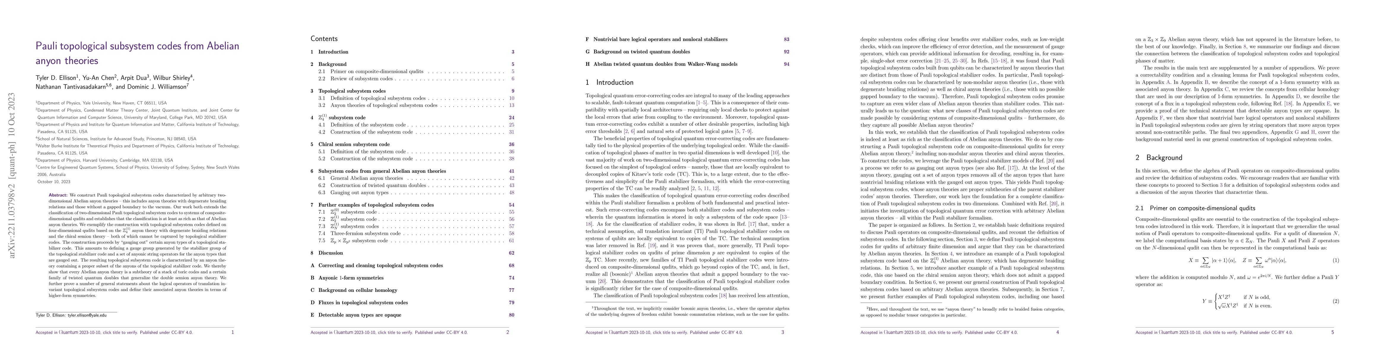 Thumbnail for Pauli topological subsystem codes from Abelian anyon theories