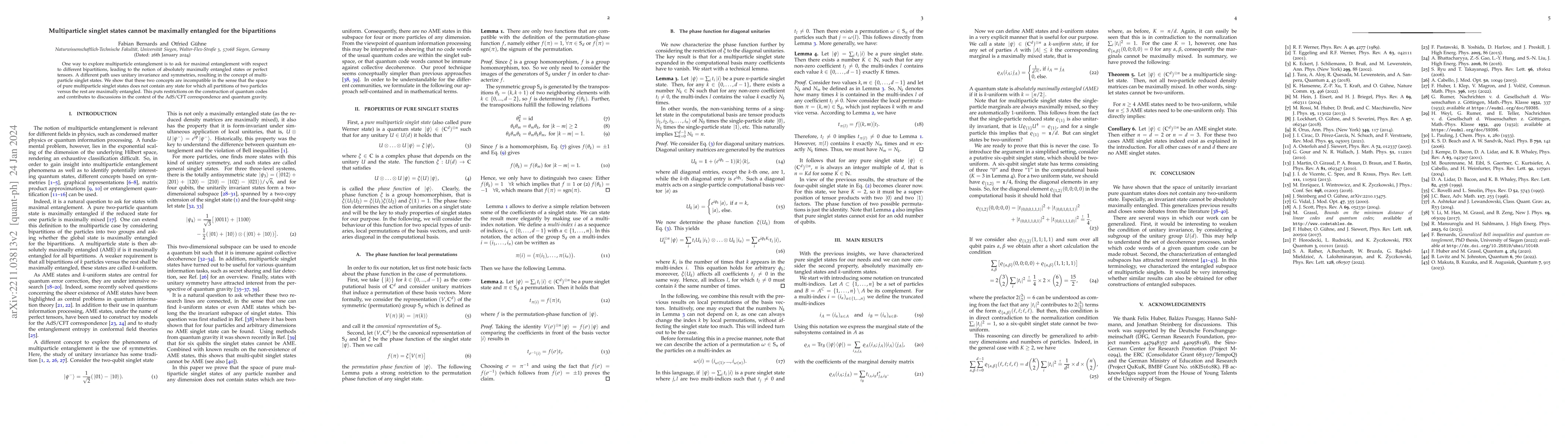 Thumbnail for Multiparticle singlet states cannot be maximally entangled for the
  bipartitions