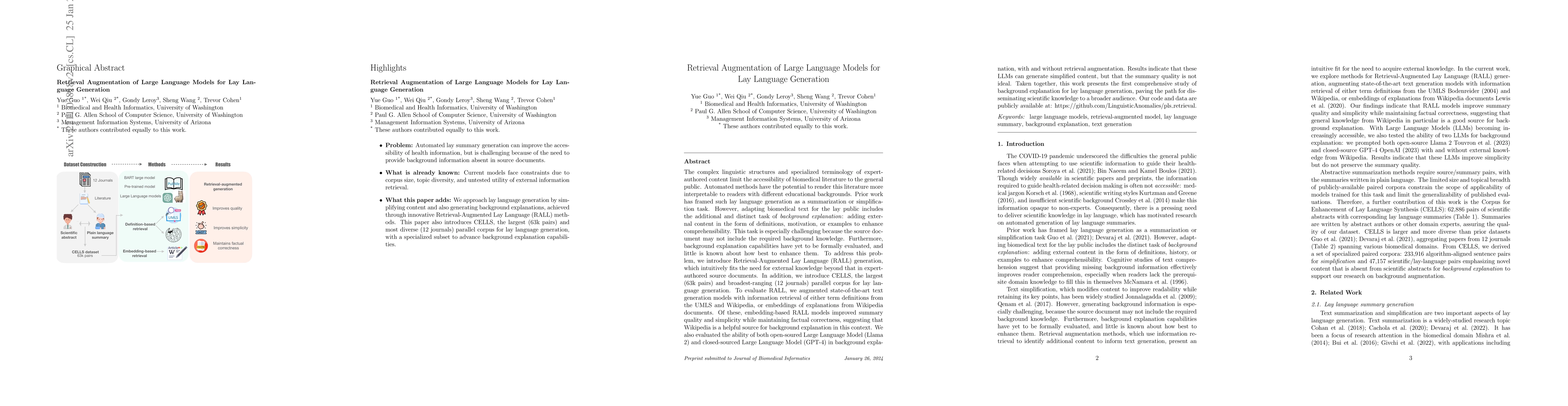 Thumbnail for Retrieval augmentation of large language models for lay language
  generation