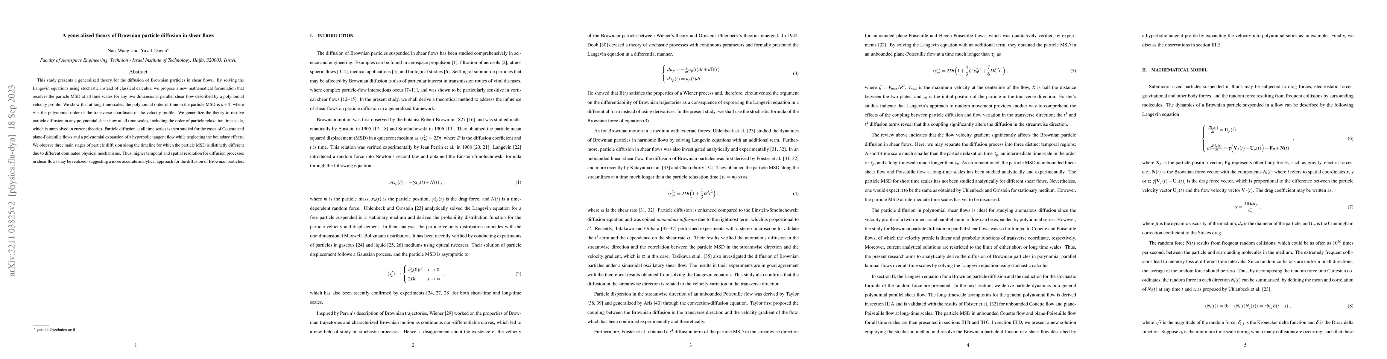 Thumbnail for A generalized theory of Brownian particle diffusion in shear flows