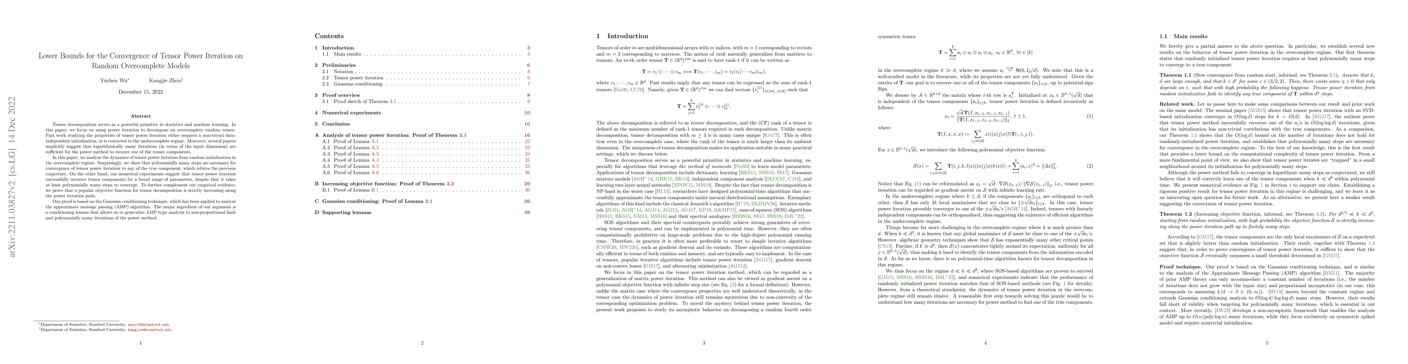 Thumbnail for Lower Bounds for the Convergence of Tensor Power Iteration on Random
  Overcomplete Models