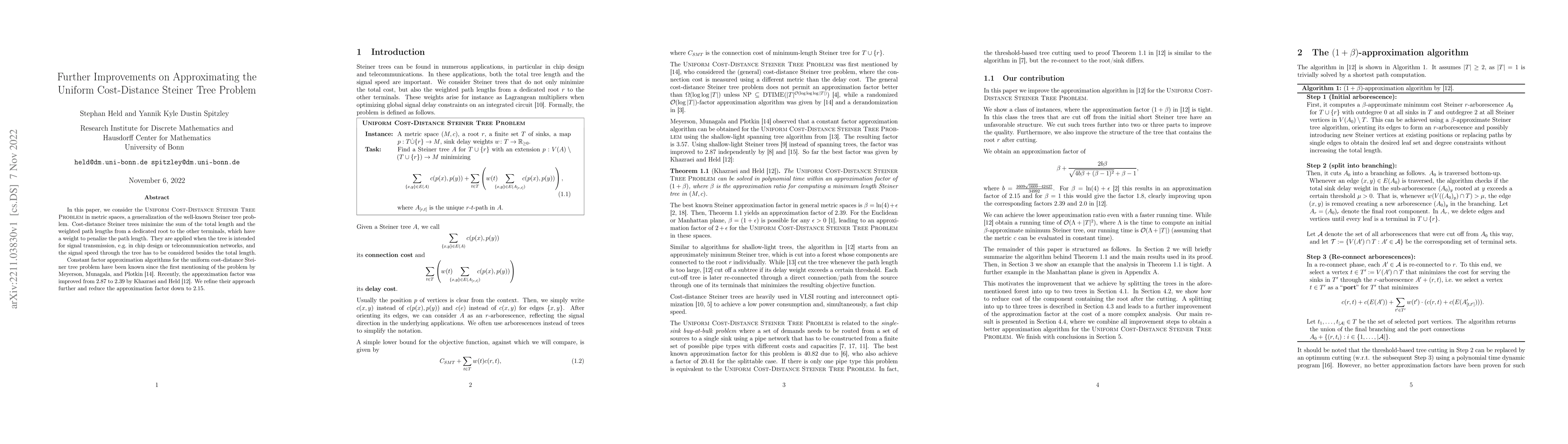 Thumbnail for Further Improvements on Approximating the Uniform Cost-Distance Steiner
  Tree Problem