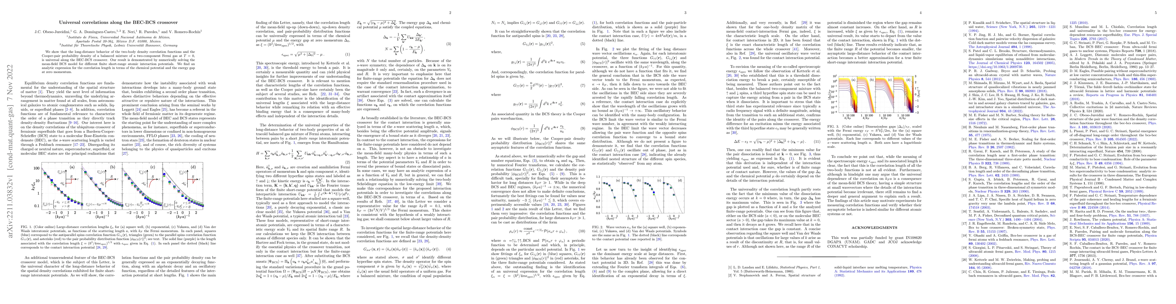 Thumbnail for Universal correlations along the BEC-BCS crossover