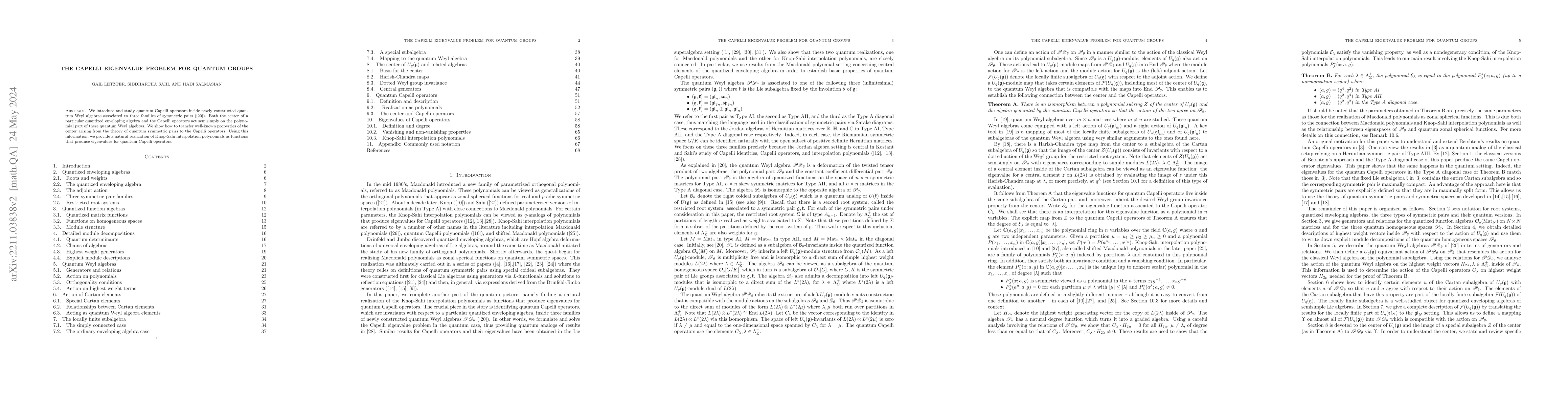 Thumbnail for The Capelli eigenvalue problem for quantum groups