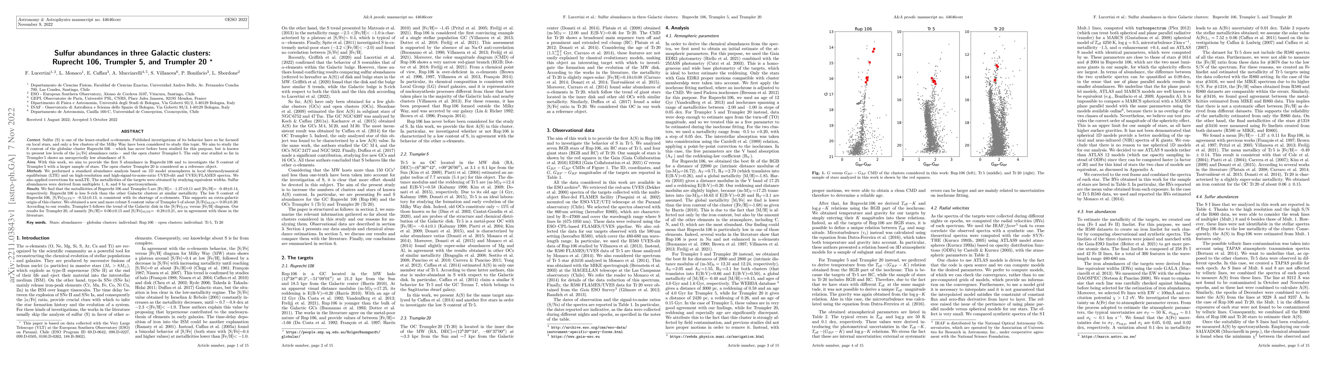 Thumbnail for Sulfur abundances in three Galactic clusters: Ruprecht 106, Trumpler 5
  and Trumpler 20