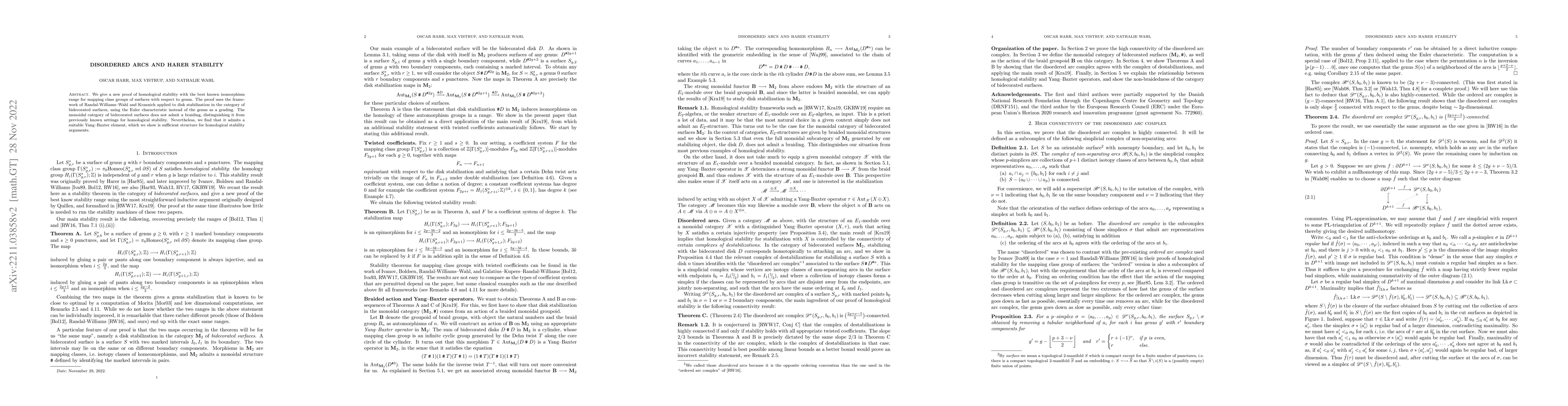 Thumbnail for Disordered arcs and Harer stability