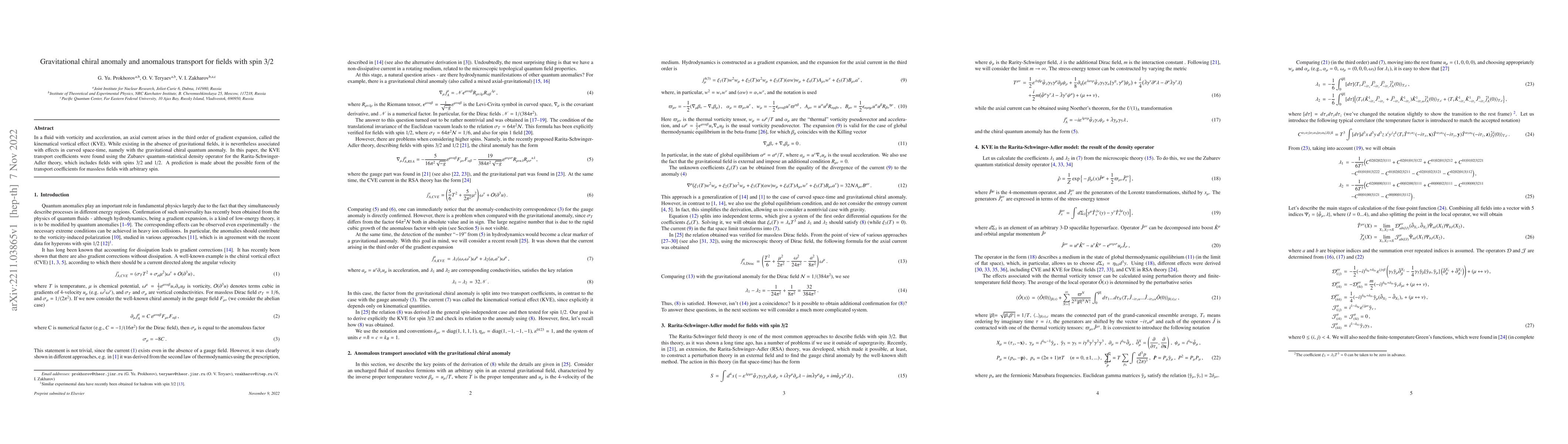 Thumbnail for Gravitational chiral anomaly and anomalous transport for fields with
  spin 3/2