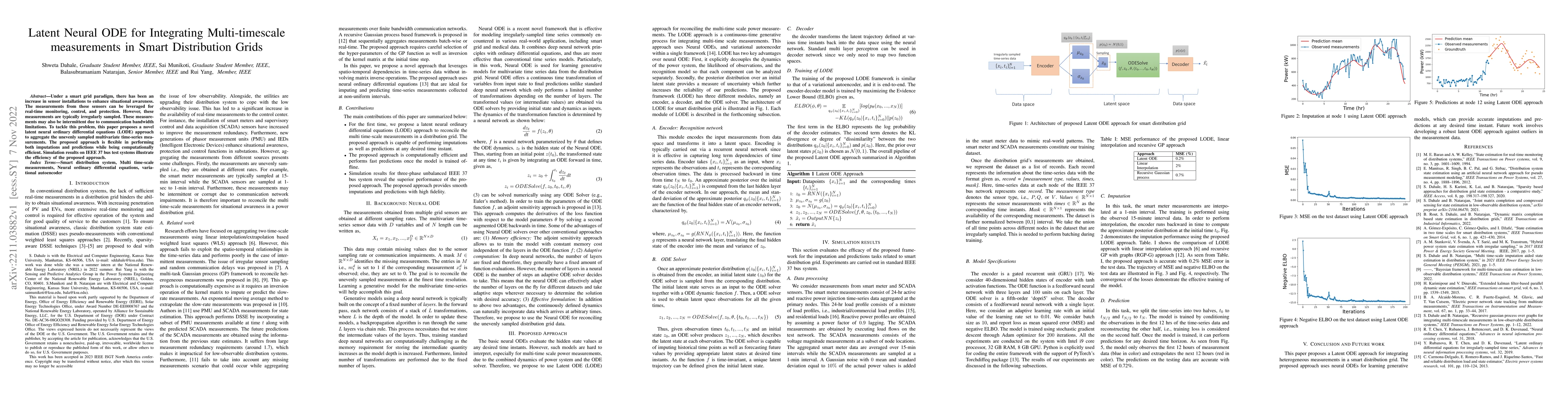 Thumbnail for Latent Neural ODE for Integrating Multi-timescale measurements in Smart
  Distribution Grids