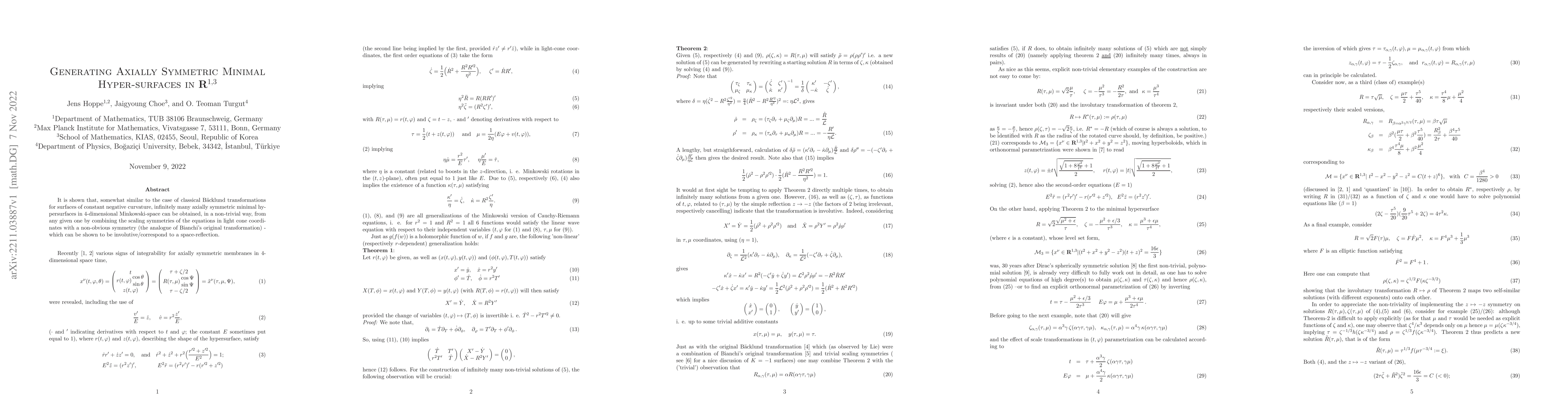 Thumbnail for Generating Axially Symmetric Minimal Hyper-surfaces in R^{1,3}