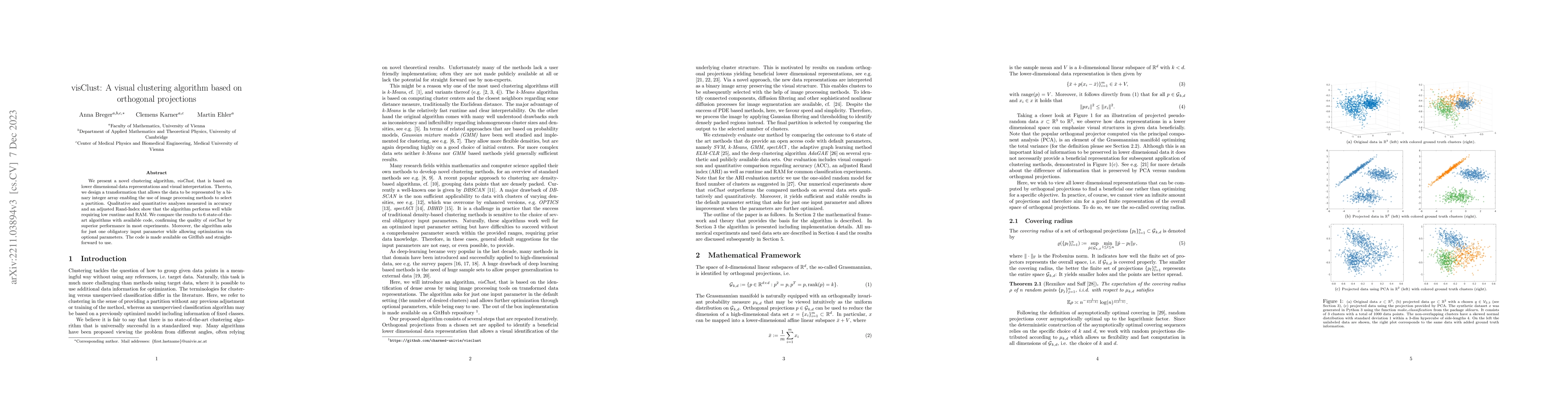 Thumbnail for visClust: A visual clustering algorithm based on orthogonal projections