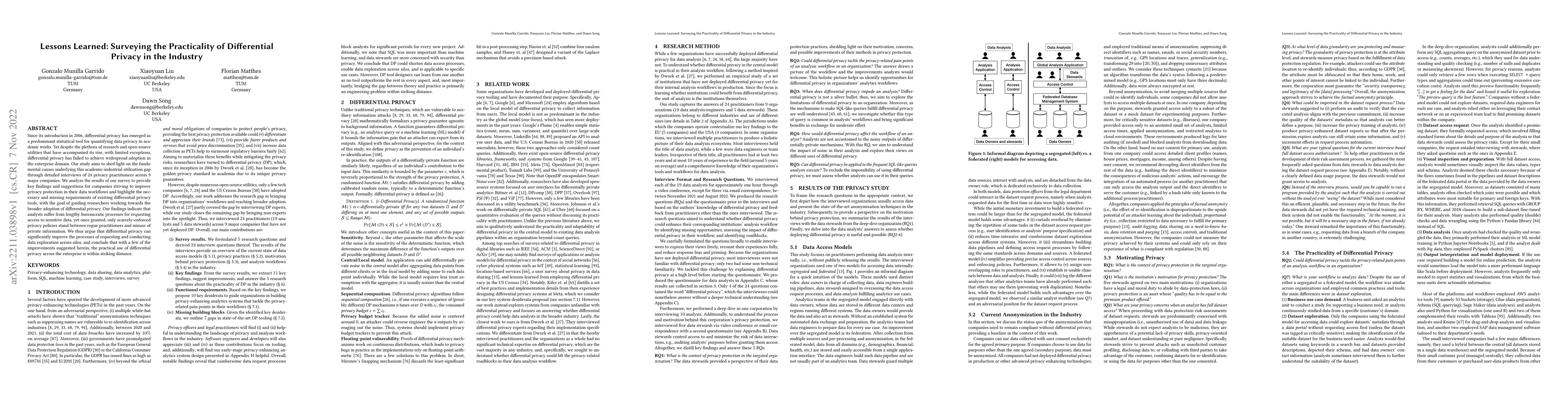 Thumbnail for Lessons Learned: Surveying the Practicality of Differential Privacy in
  the Industry