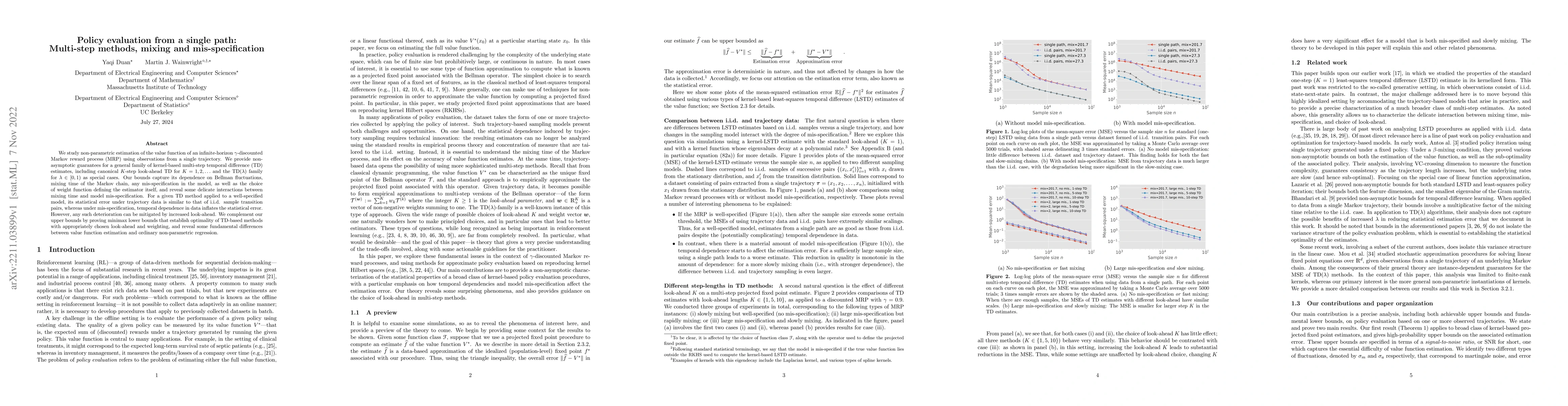 Thumbnail for Policy evaluation from a single path: Multi-step methods, mixing and
  mis-specification
