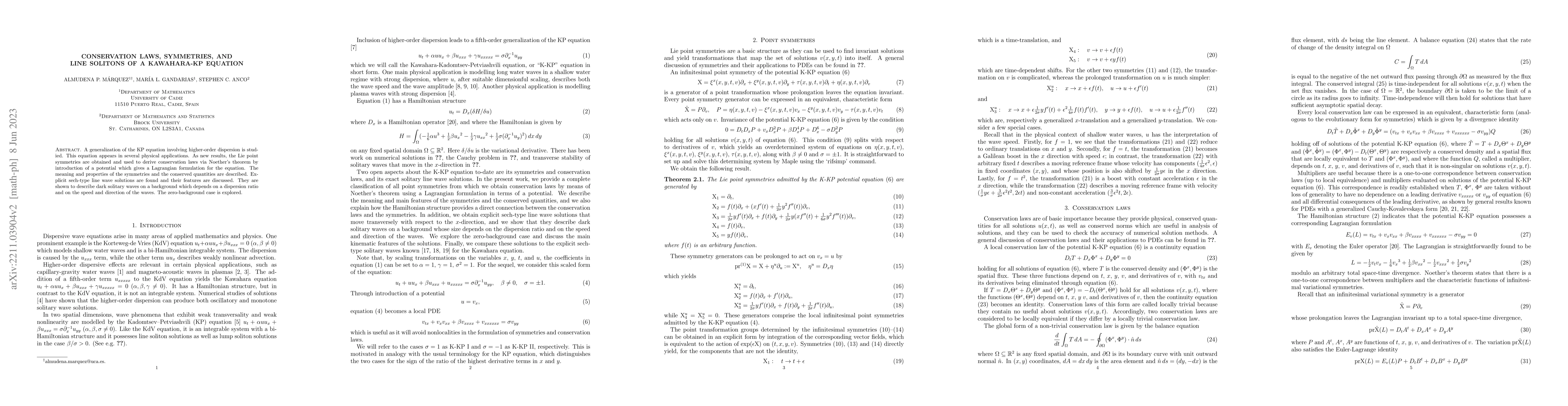 Thumbnail for Conservation laws, symmetries, and line solitons of a Kawahara-KP
  equation