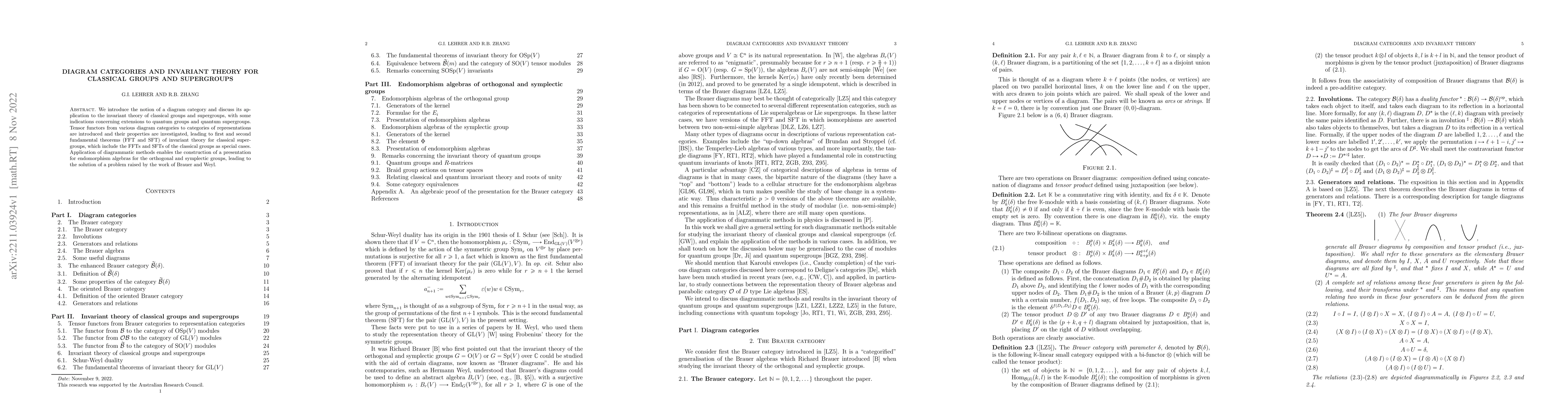 Thumbnail for Diagram categories and invariant theory for classical groups and
  supergroups